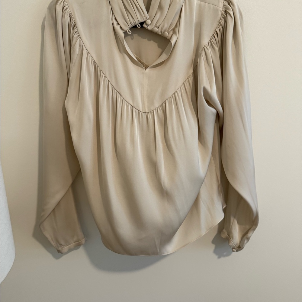 INTERMIX Tan Ruched Cut Out Blouse